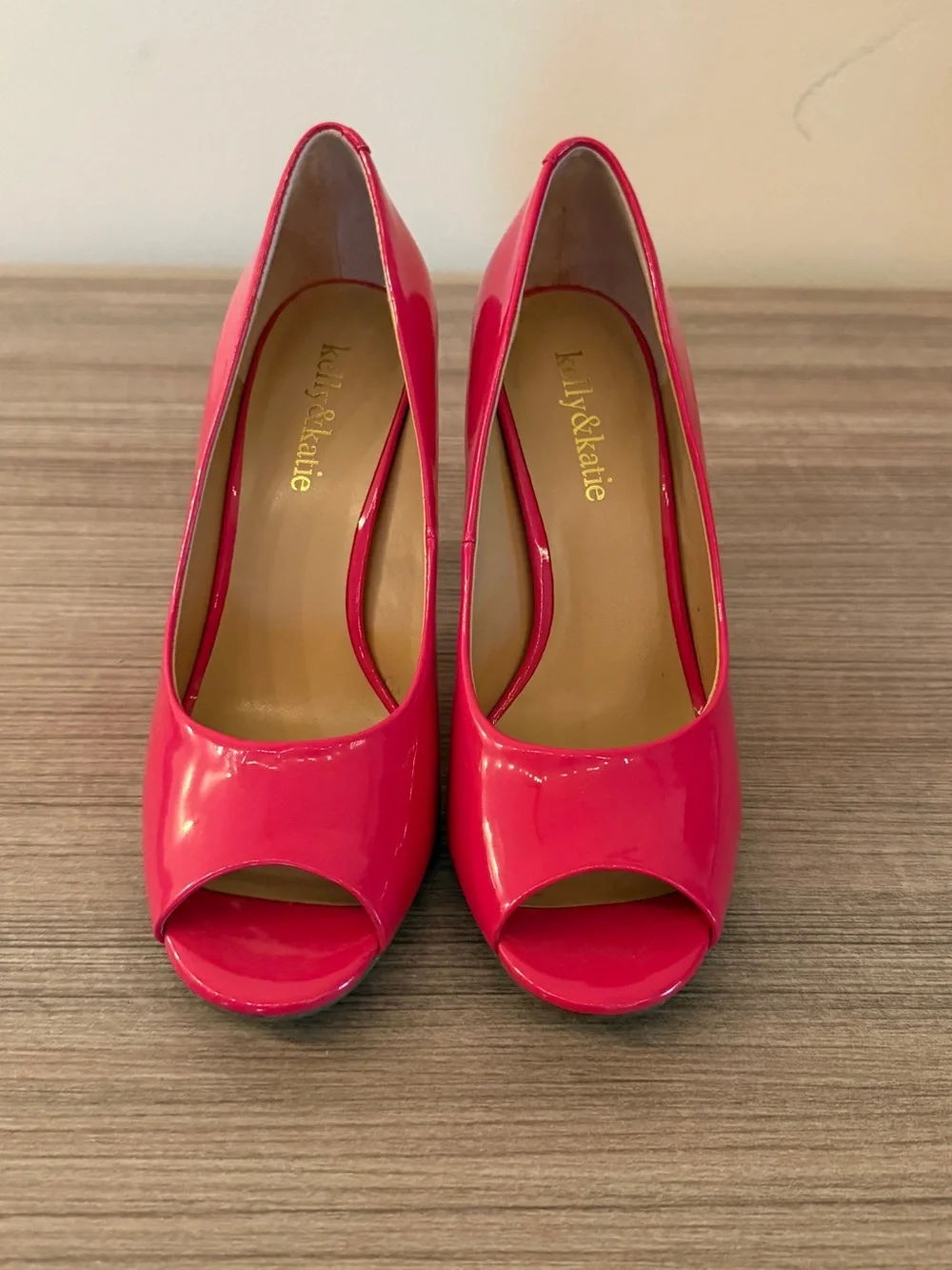 Kelly & Katie Hot Pink Patent Peep-Toe Heels